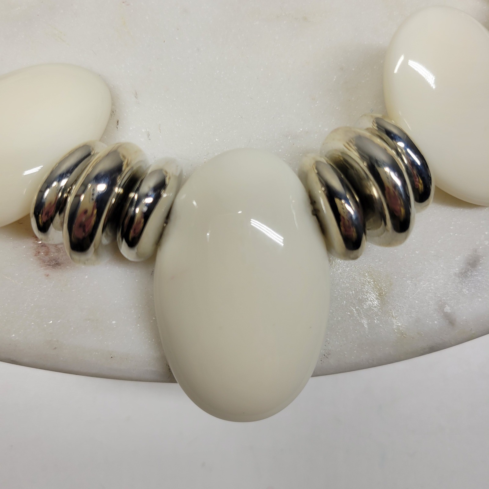 Chico's Statement Necklace White Silver Chunky Be… - image 13