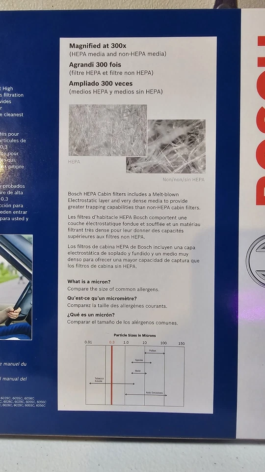 Filtro de aire de cabina Bosch 6082C HEPA para Hyundai Sonata 2015-19/2017-19 Kia Cadenza Foto 4 de 4
