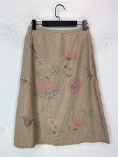 Boden Beige Floral Midi Skirt A-Line Mid Waist Embroidered UK 10