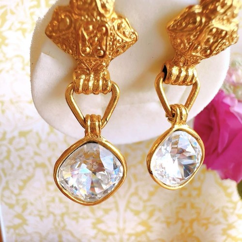 Yves Saint Laurent Gold Crystal Vintage Long Earrings - Picture 2 of 10