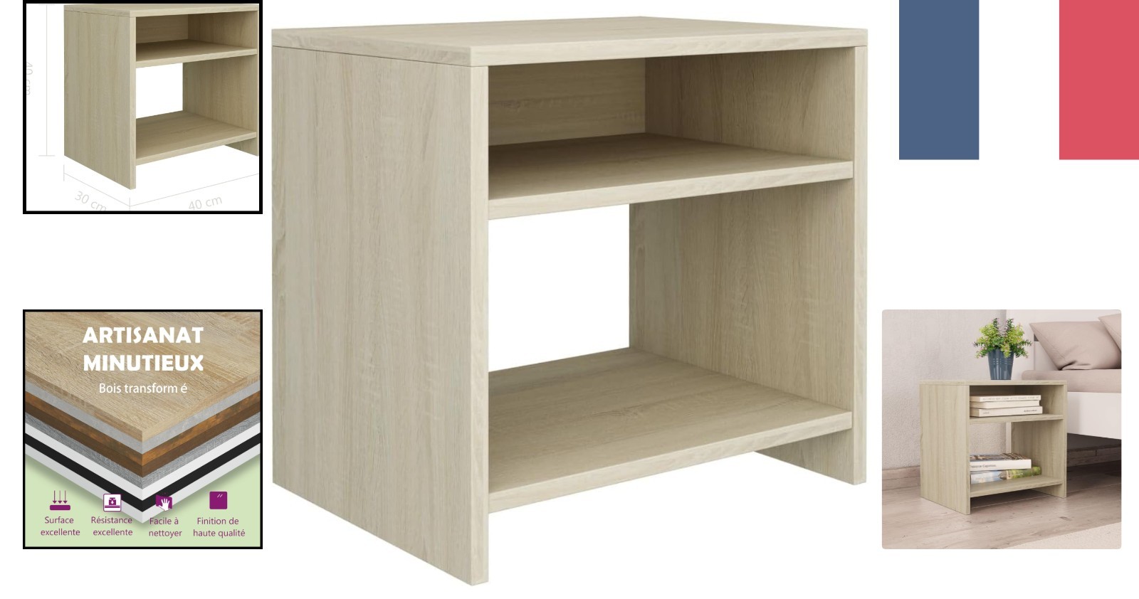 Table de chevet chêne Sonoma pour optimiser le rangement de votre chambre scandinave