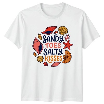 Sandy Toes Salty Kisses Damen T-Shirt Küste Urlaub Strand Sommer Urlaub