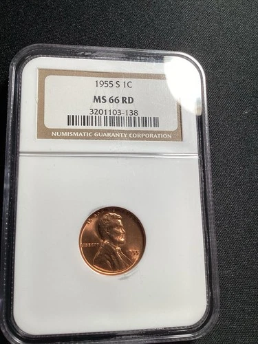 Beautiful High Grade 1955-S Lincoln Cent.  NGC GRADED MS 66 RED