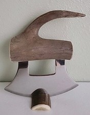 Alaskan Ulu Knife - Authentic Antler Handle & Sharp Stainless Steel Blade. Mint.