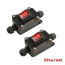 2Pcs Red LED Light ON Off Switch 20/ 30A Waterproof Outdoor Inline Cord Switch