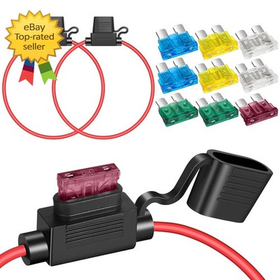 2 Pack 12 AWG Inline Fuse Holder Waterproof ATC ATO Blade Fuse Kit 12V 40A
