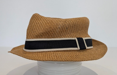 Herren Stroh Fedora Hut hellbraun gestreift Band Band Trilby leicht Sommer Strand