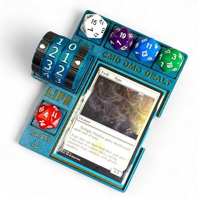 mtg card life counter Command Zone Tray with Life Counter and Dice for MTG Commander EDH () Light  Blue