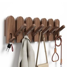 Wood Coat Rack Wall Mount,16.5" Wall Mounted Coat Rack with 8 8 Hooks Walnut