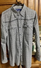 Cowboy Hardware Long Sleeve Blue Pearl Snap, Black&white Diamond Pattern Large