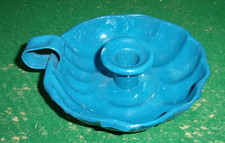 BLUE ENAMEL CANDEL HOLDER WEE WILLIE WINKY  CHAMBER STICK VINTAGE RETRO