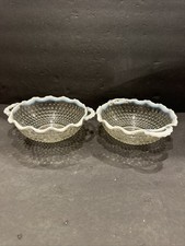 Pair Vtg Anchor Hocking Opalescent Glass Double Handle Hobnail Bowl R44