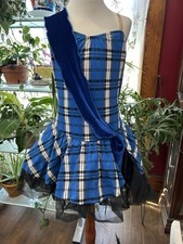 Algy Scottish Blue/Black Plaid Leotard Dance Costume w/ Sleeves C/Lg