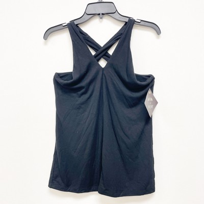 Ava & Viv NWT Women's X Black Ribbed Knit Cross Back V Neck Tank Top