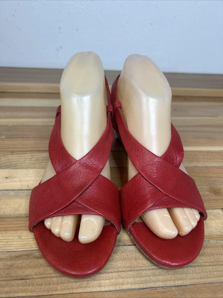 Sandalias Coclico 38.5 US 8/8.5 Nevada Cuero Rojo Tacón Cuña Hechas en España Foto 3 de 4