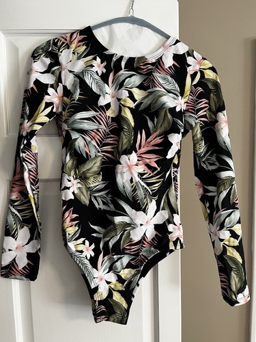 Kona Sol Tropical Print Long Sleeve 1 Pc Swimsuit Size S Medium Seat Coverage