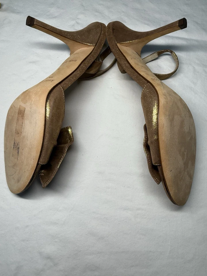 Sandalias de tacón alto Kate Spade para mujer doradas con lazo talla 7 Foto 4 de 4