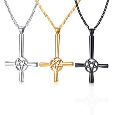 Inverted Cross Pentagram Star Pendant Men Necklace Chain Satanic Choker Jewelry