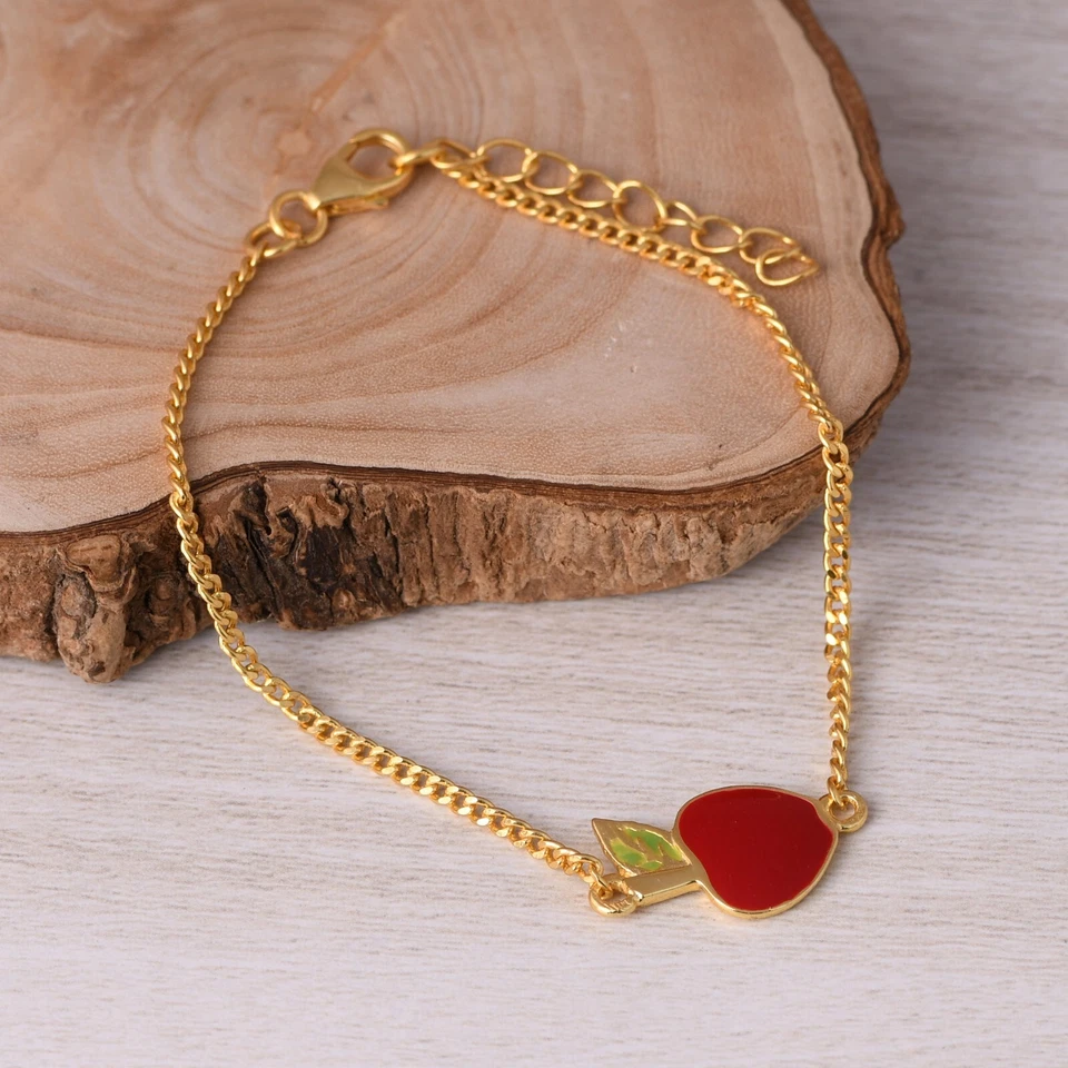 Apple Enamel Fruit Kids Chain Bracelet Jewelry Gold Plated Wife Anniversary Gift - Image 3 of 4