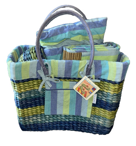 New with Tags Sun N Sand Blue Woven LIned Beach Bag with 3 Piece Accessories