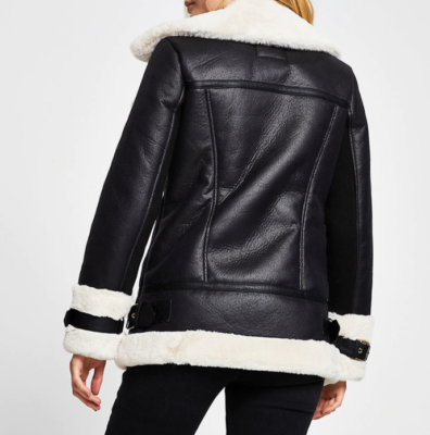 ムートン・ファーコート MOLLIOLLI XIA Double Fur Pattern Jacket Black White Hcclijo Women Winter Long Faux Fur Coat Black White Plush