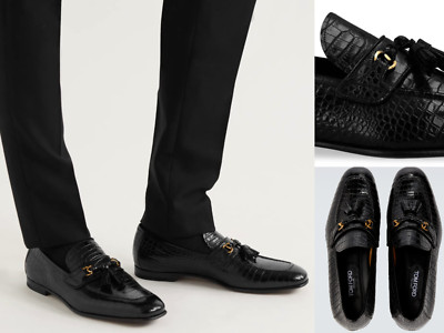 Tom Ford Sean Croc Alligator Effect Tassel Loafers Shoes Slippers 8.5