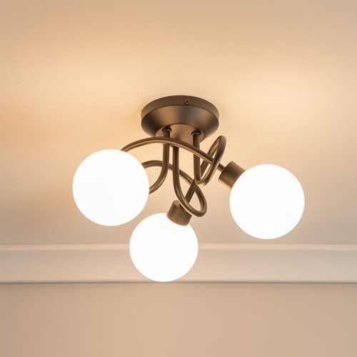 3 Way Flush Ceiling Light Fitting Opaque Globe Shades Living Room Light LED Bulb - Picture 5 of 21