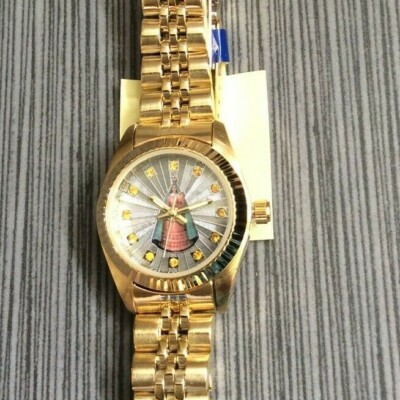 Miykon Women's Reloj Con Imagen Virgen Ciridad Del Cobre ''Cuba'' Gold Link Band!