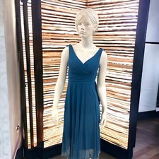 Long Polyester Lace Evening Maxi Dress Formal Party Ball Gown Prom Blue