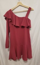 Skies Are Blue One Shoulder Ruffle Cocktail Dress XS Pink Zip Up Lined