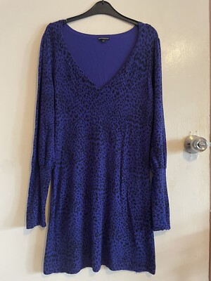M&S size 12 purple black animal print long sleeve fine knit jumper