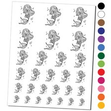 Mermaid With Flowy Hair and Tail Temporary Tattoo Water Resistant Set