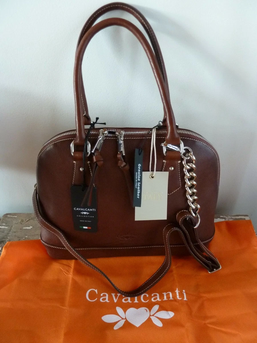 CAVALCANTI Italian Leather Satchel Handbag, Detachable Chain Strap