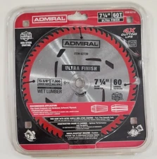 Admiral 7-1/4" Ultra Finish Saw Blade Wet Lumber Item 62739 New Read