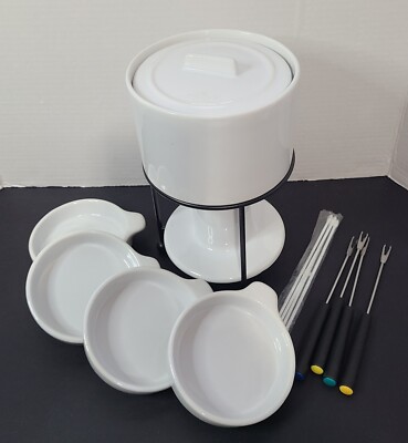 CASAMODA Dessert Fondue Set White Deluxe Dessert Nesting Fondue NEW Open Box