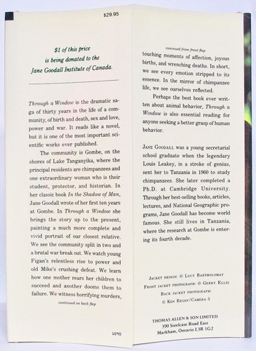 Jane Goodall—THROUGH A WINDOW—Houghton Mifflin Co—1990—1st Am. Ed., 1st printing - Foto 3 di 6