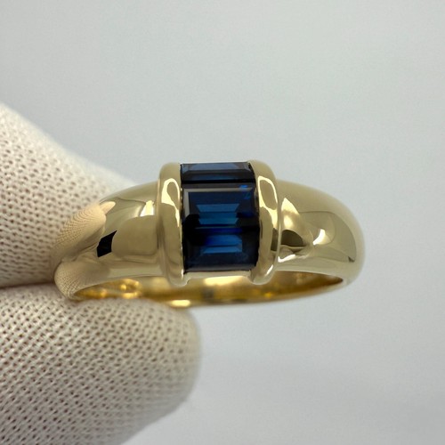 Tiffany & Co. Blue Sapphire Baguette Cut 18k Yellow Gold Three Stone Band Ring - Picture 5 of 9