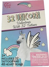 Paper Magic Group 32 Unicorn Valentines with 32 Tattoos and 48 Heart Seals