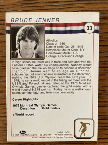 Caitlyn "Bruce" Jenner 1991 Impel U.S. Olympic Hall of Fame Card Gold Medal - Picture 4 of 6