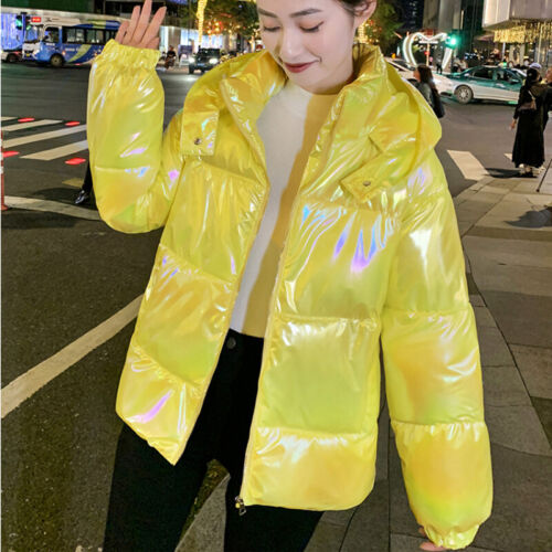 Ladies Shiny Down Cotton Coat Holographic Padded Jacket Winter Warm Thermal Hot - Picture 28 of 28