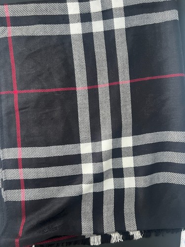 BURBERRY LONDON CLASSIC LARGE LIGHT BLACK CASHMERE PLAID NOVA CHECK WRAP - Picture 11 of 11