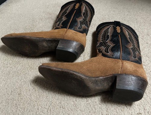 Hombres LUCCHESE Gamuza Cuero Botas de Vaquero Marrón Claro 10 D Western - Imagen 3 de 21