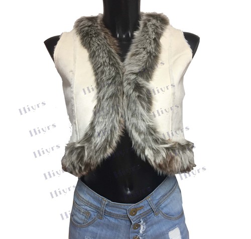 Womens Leather Gilet Fur Vest Waistcoat Jacket Sleeveless fitted faux Suede - Picture 2 of 2