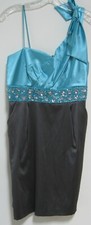 TEEZE ME  BLUE AND GRAY/BLACK  WITH SEQUINS SIZE 11   COCKTAIL DRESS MADE IN USA