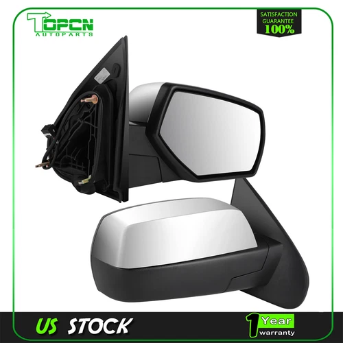 Set of 2 For 2015-18 Chevy Silverado Chrome Power Heated Manual Fold Mirrors