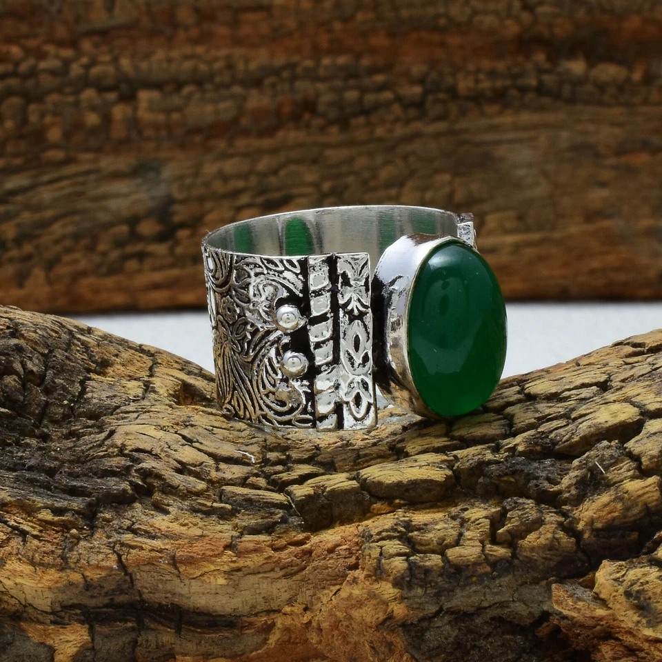 Fino Verde Onix Piedra 925 Plata de Ley Handmade Anillo Banda Todos los Tamaños - Imagen 2 de 3