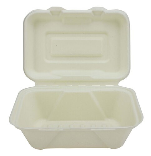 Compostable Meal Burger Box 7""x5"" White Bagasse Sugarcane Case of 100