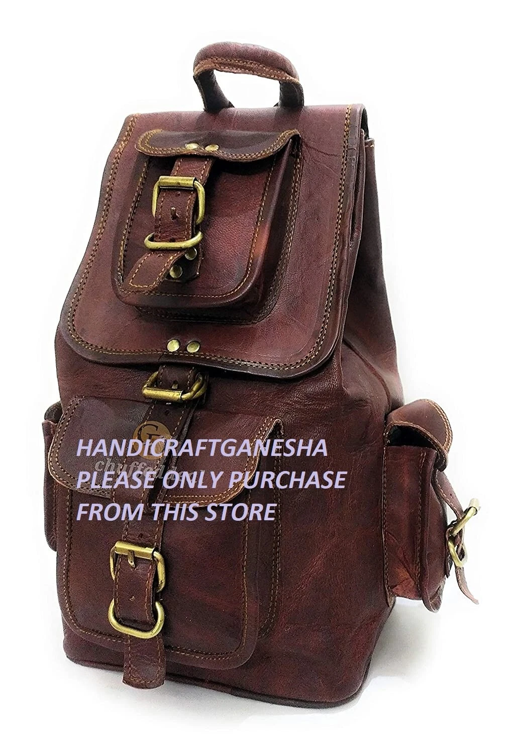 Handmade Brown Leather Backpack Rucksack Travel Collage Weekend Bag Vintage