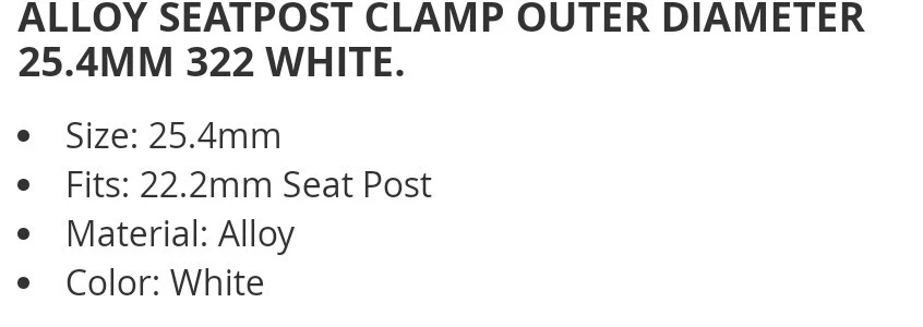 Abrazadera de tija de sillín de bicicleta de aleación blanca de calidad diámetro exterior 25,4 mm, se adapta a 22,2 mm Foto 2 de 2
