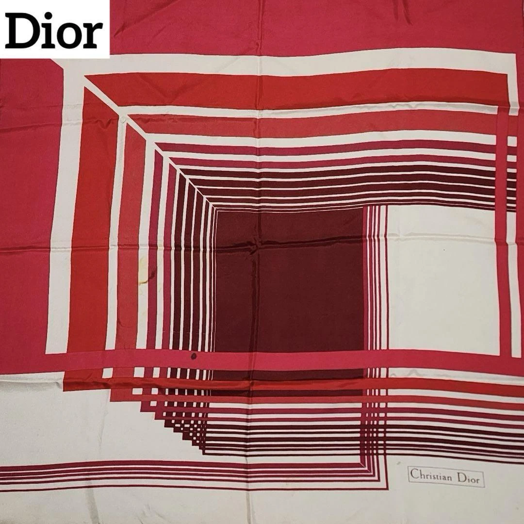 Authentique foulard rouge motif géométrique Christian Dior 77 x 77 cm du Japon
